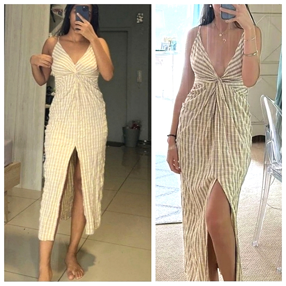 NWT Zara gingham seersucker twist front midi dress sundress cottagecore M 6 8 - Picture 5 of 13